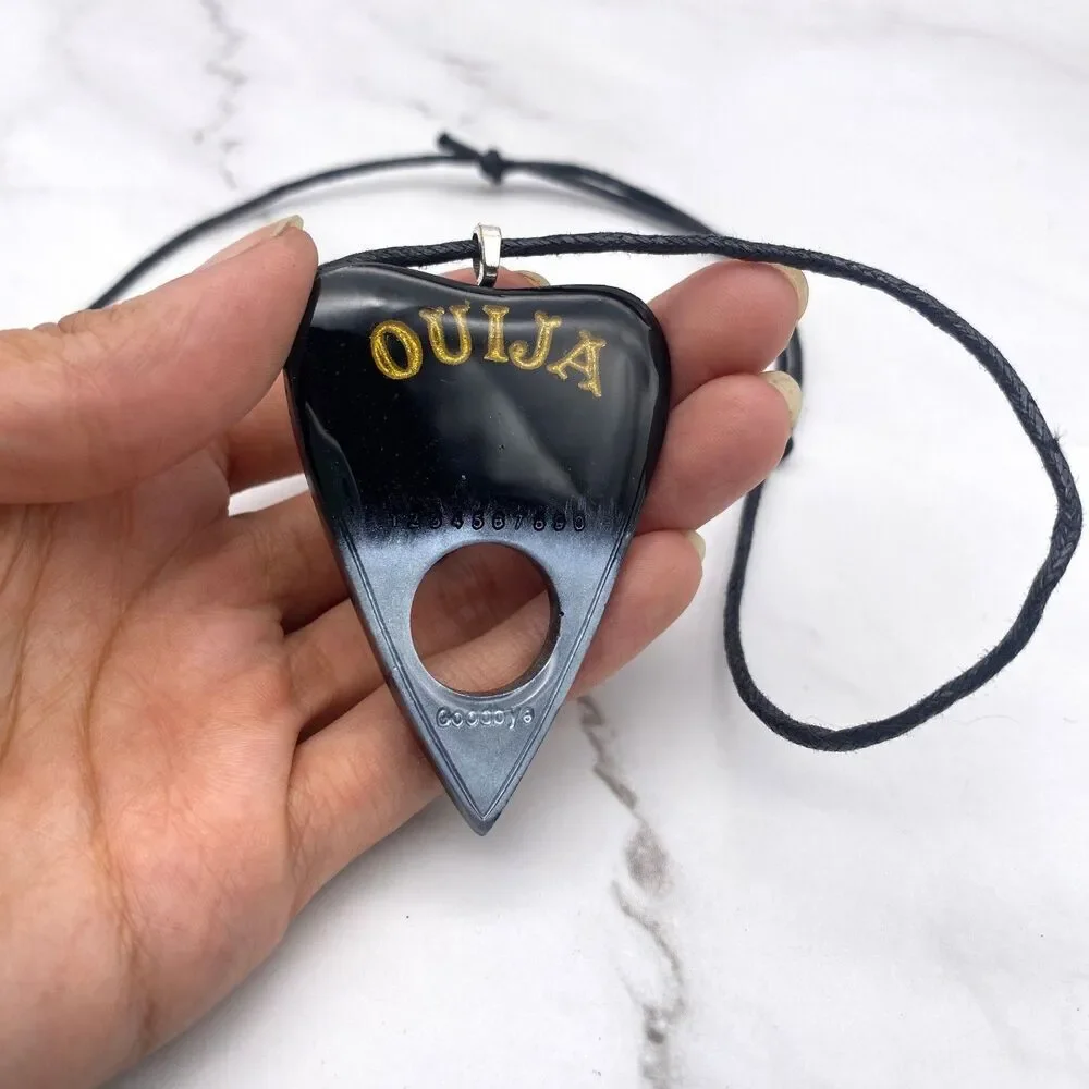 Black Silver Chrome Dipped Ouija Planchette Necklace
